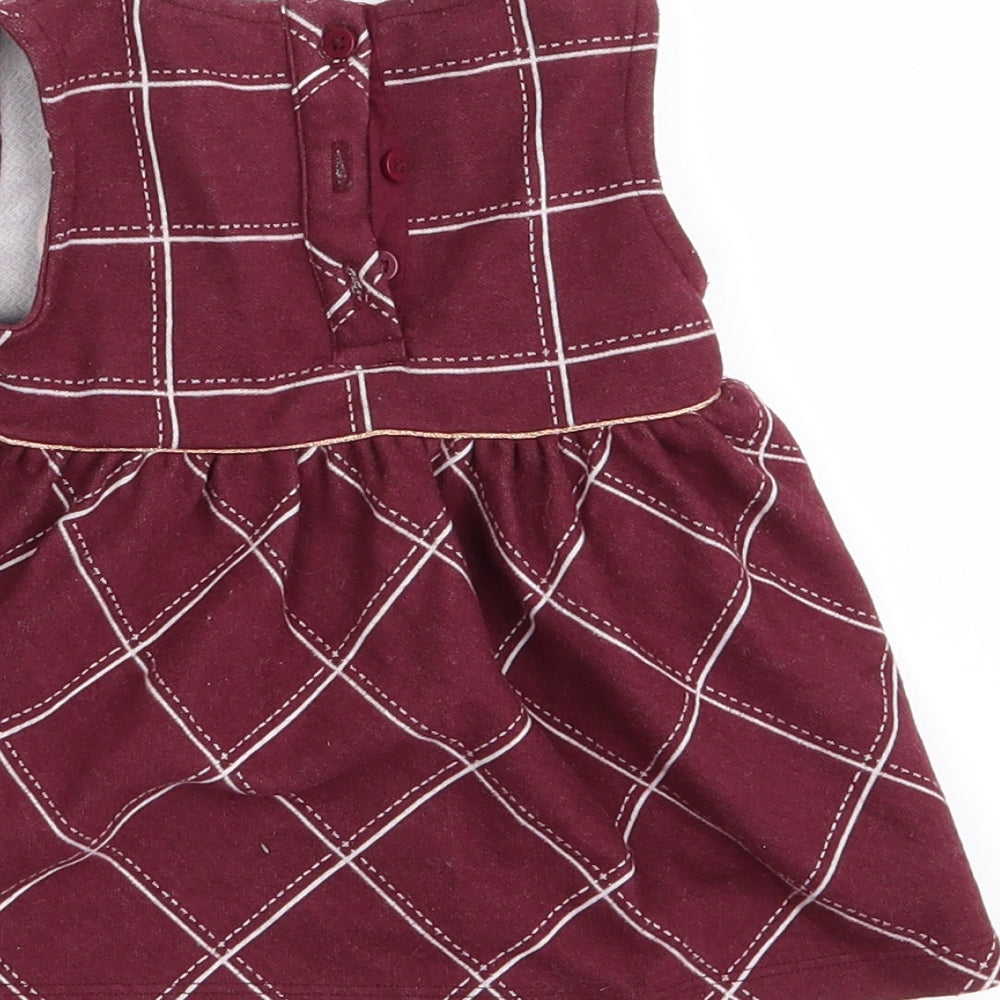 fred & flo Girls Red Check  Fit & Flare  Size 3-6 Months