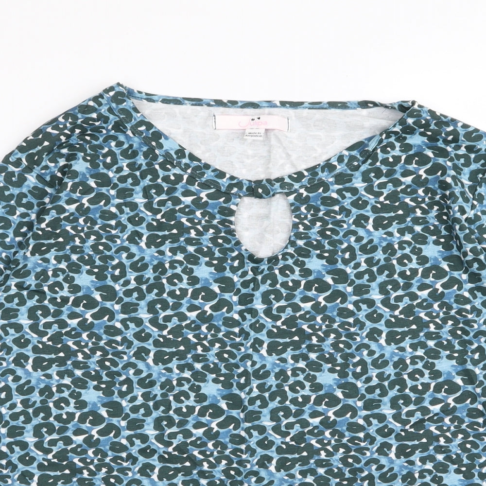 julipa Womens Blue Animal Print  Basic T-Shirt Size 16