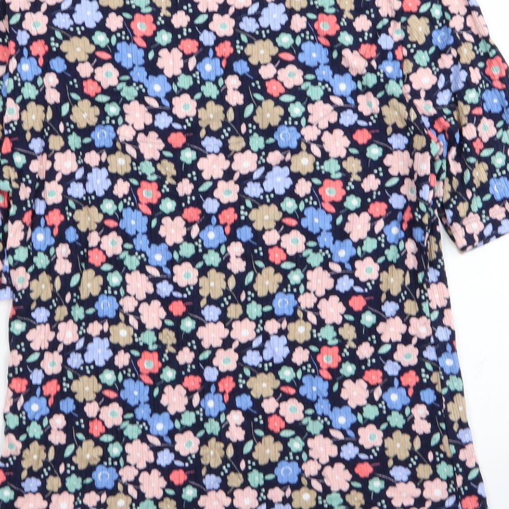 M&S Womens Blue Floral  Basic T-Shirt Size 12