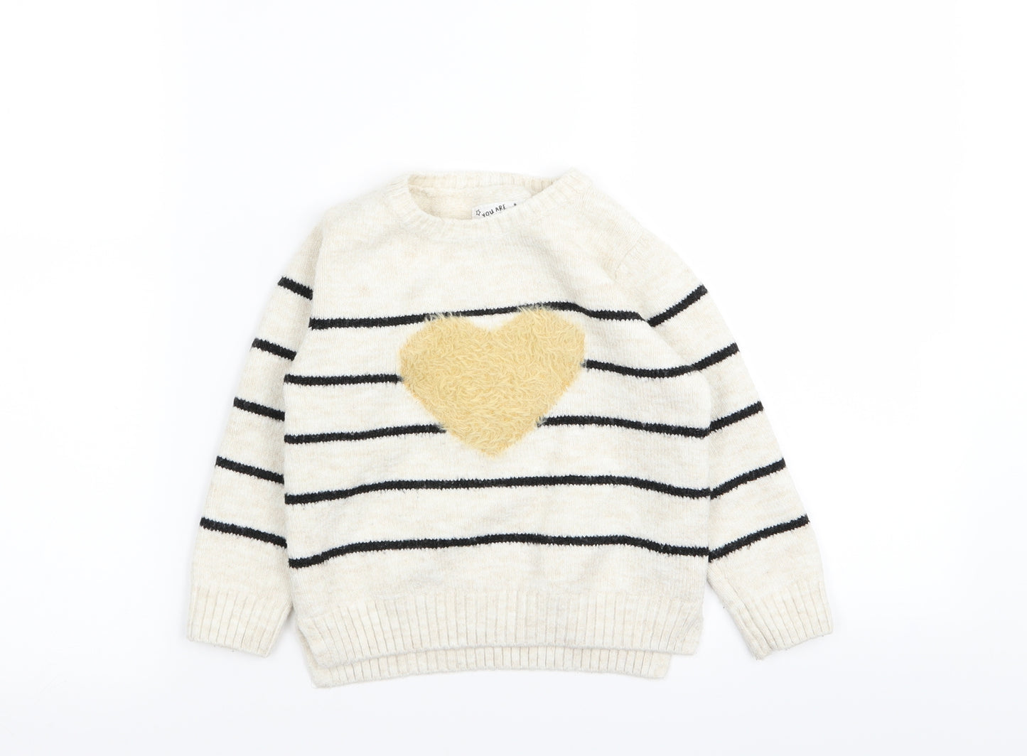 F&F Girls Beige Striped  Pullover Jumper Size 3-4 Years