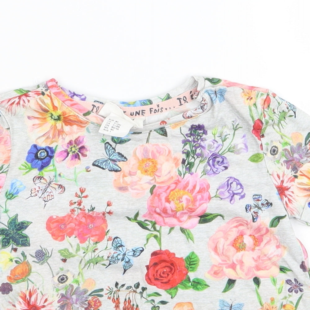 H&M Girls Grey Floral  Basic T-Shirt Size 12 Months