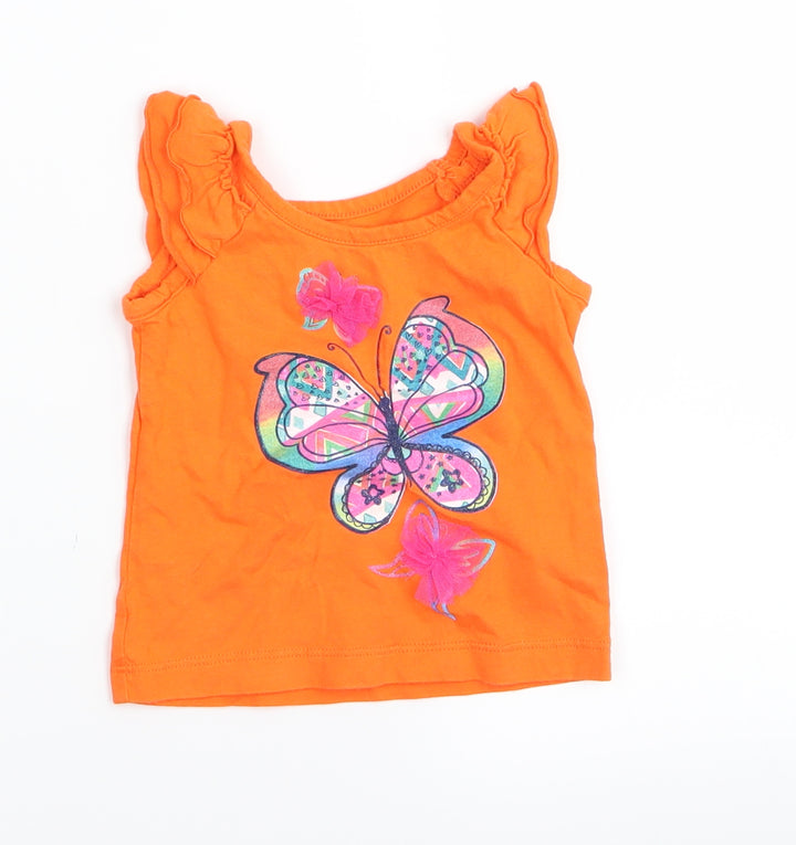 est 1989 place Girls Orange   Basic Tank Size 9-12 Months  - Butterfly Print