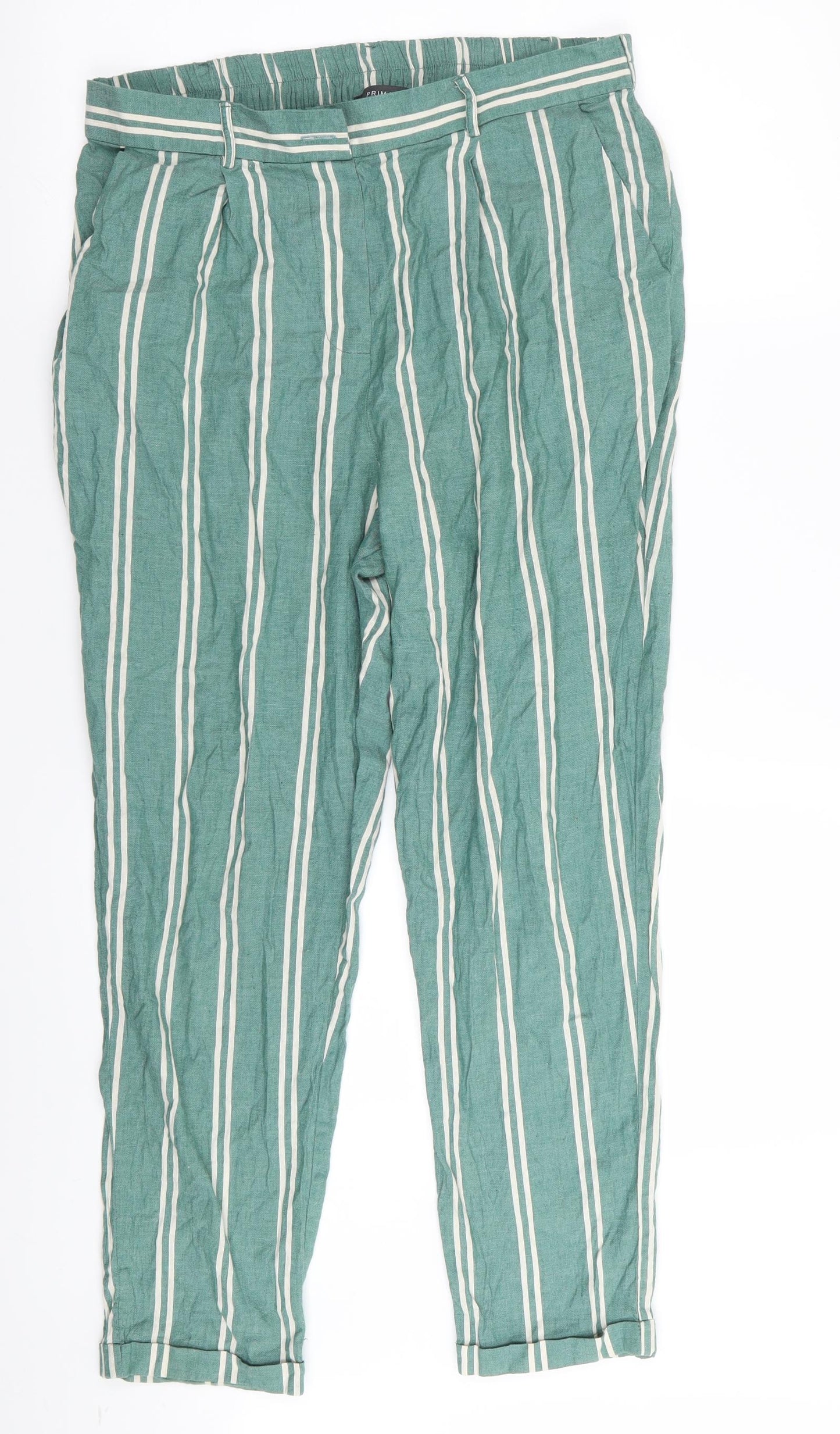 Primark Womens Green Striped  Trousers  Size 12 L27 in