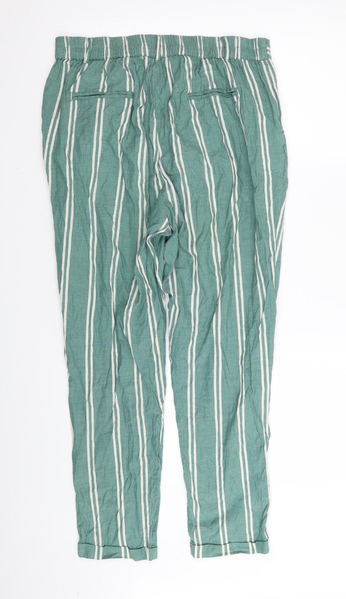 Primark Womens Green Striped  Trousers  Size 12 L27 in