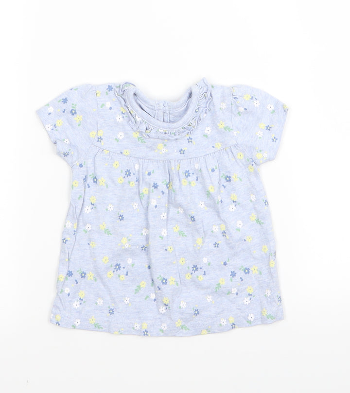 Asda George Girls Blue Floral  T-Shirt Dress  Size 3-6 Months