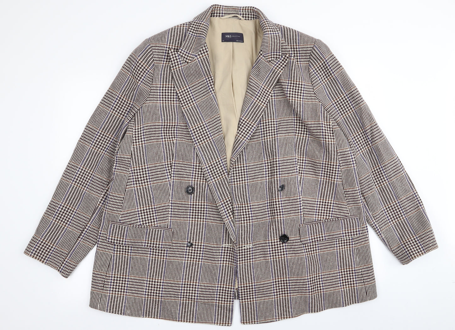 M&S Womens Multicoloured Check  Jacket Blazer Size 20