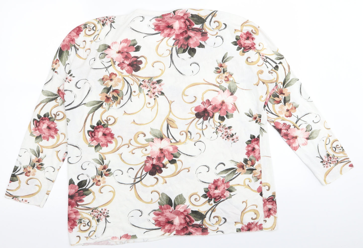 LV Clothing Womens White Floral  Basic T-Shirt Size M