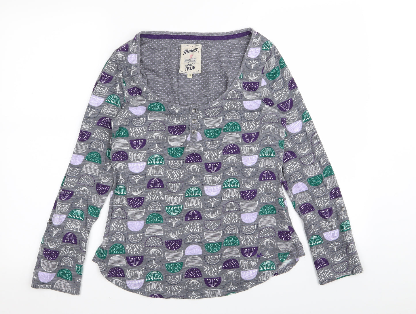mantaray Womens Grey Floral  Basic T-Shirt Size 12