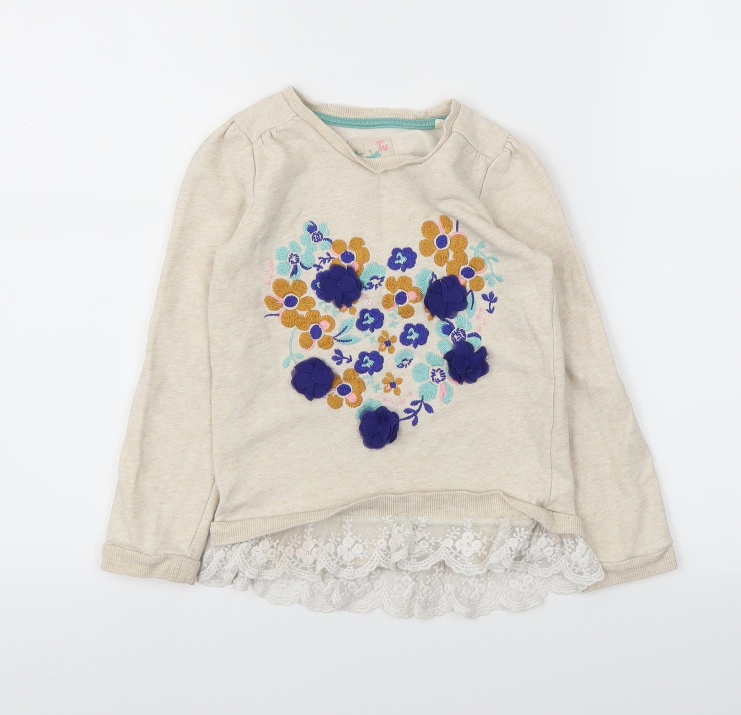 TU Girls Ivory Floral  Basic T-Shirt Size 4-5 Years