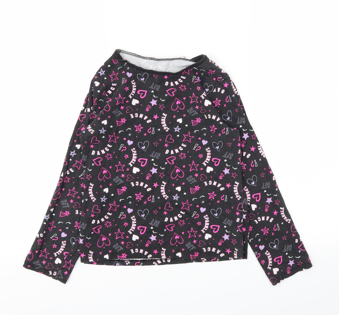 George Girls Black Floral  Basic T-Shirt Size 8-9 Years