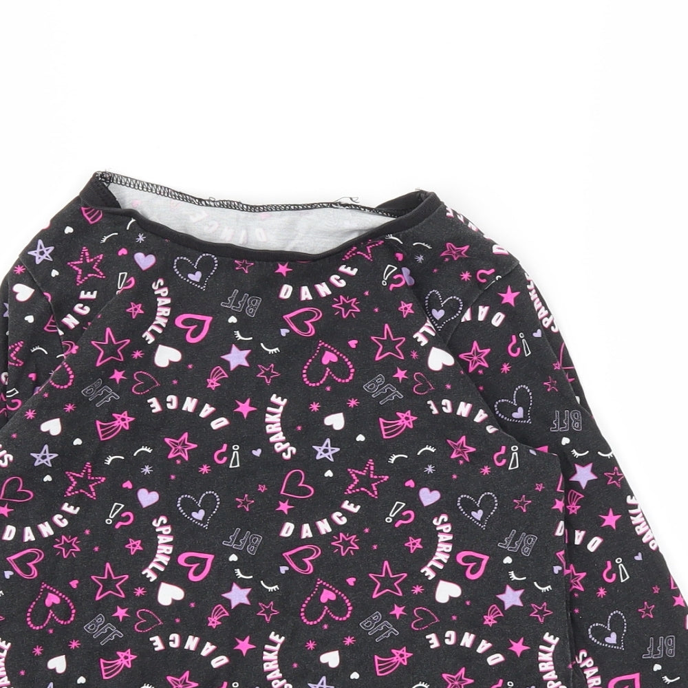 George Girls Black Floral  Basic T-Shirt Size 8-9 Years