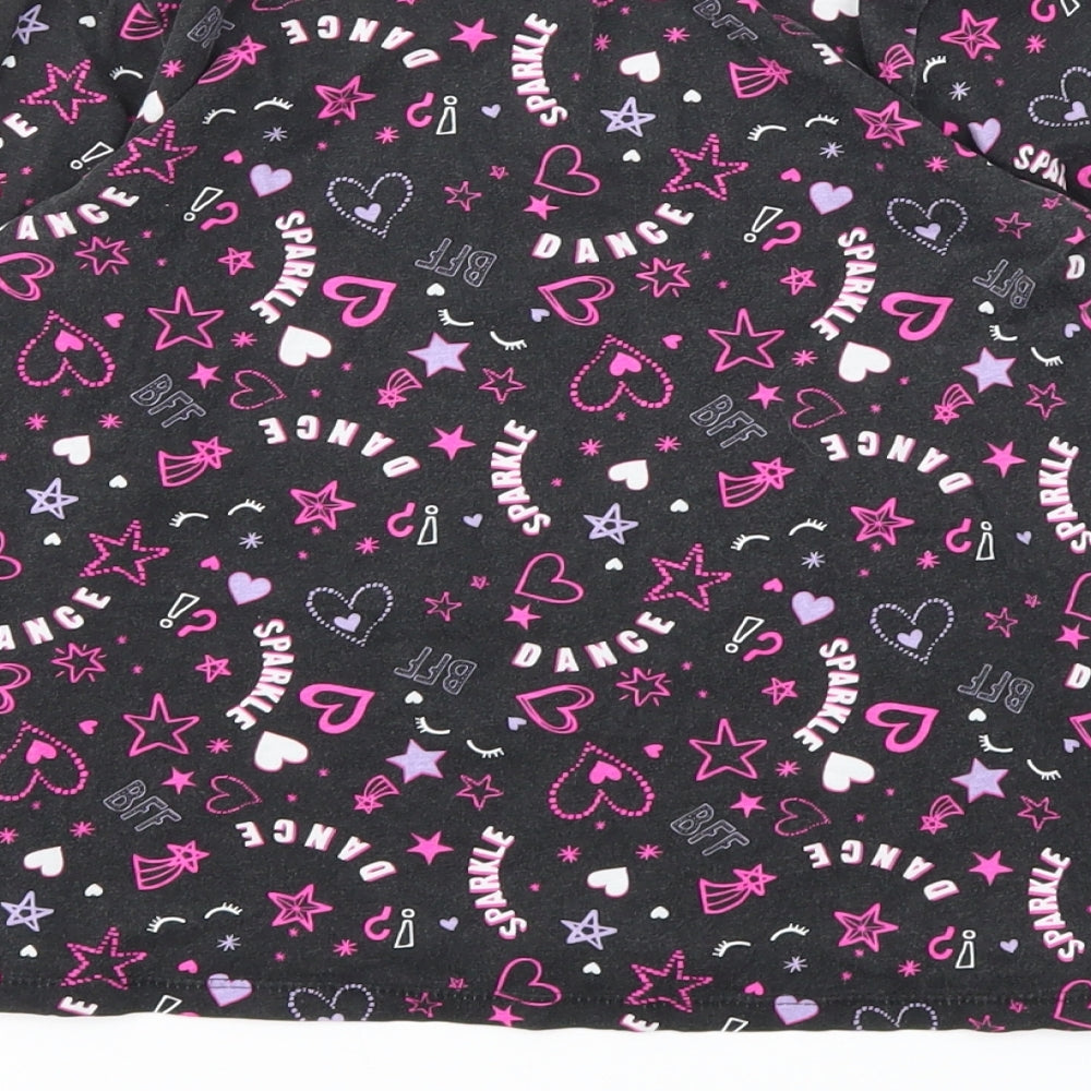 George Girls Black Floral  Basic T-Shirt Size 8-9 Years
