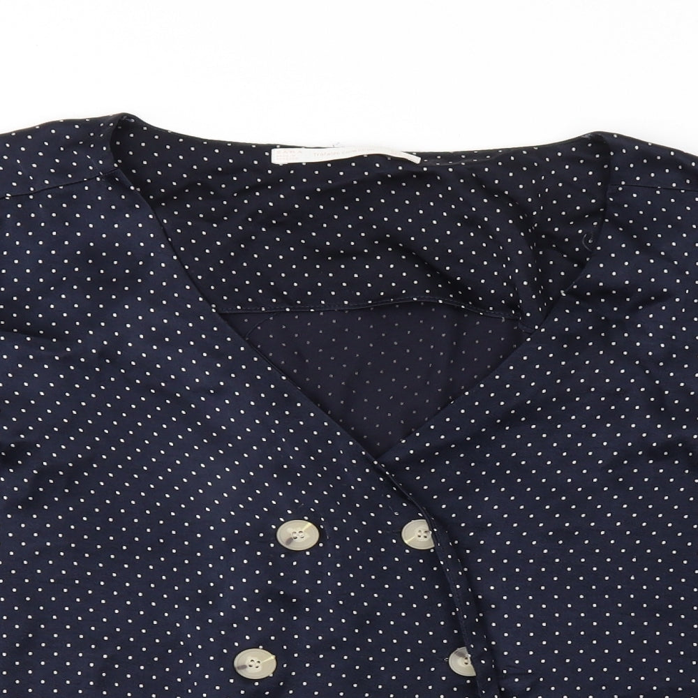 Zara Womens Blue Polka Dot  Basic Blouse Size L