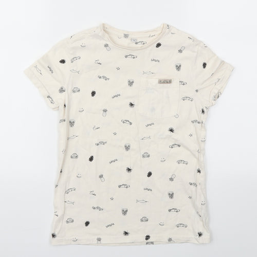 M&S Boys Ivory Geometric  Basic T-Shirt Size 7-8 Years