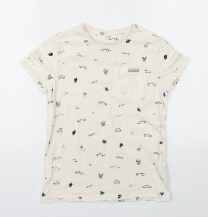 M&S Boys Ivory Geometric  Basic T-Shirt Size 7-8 Years