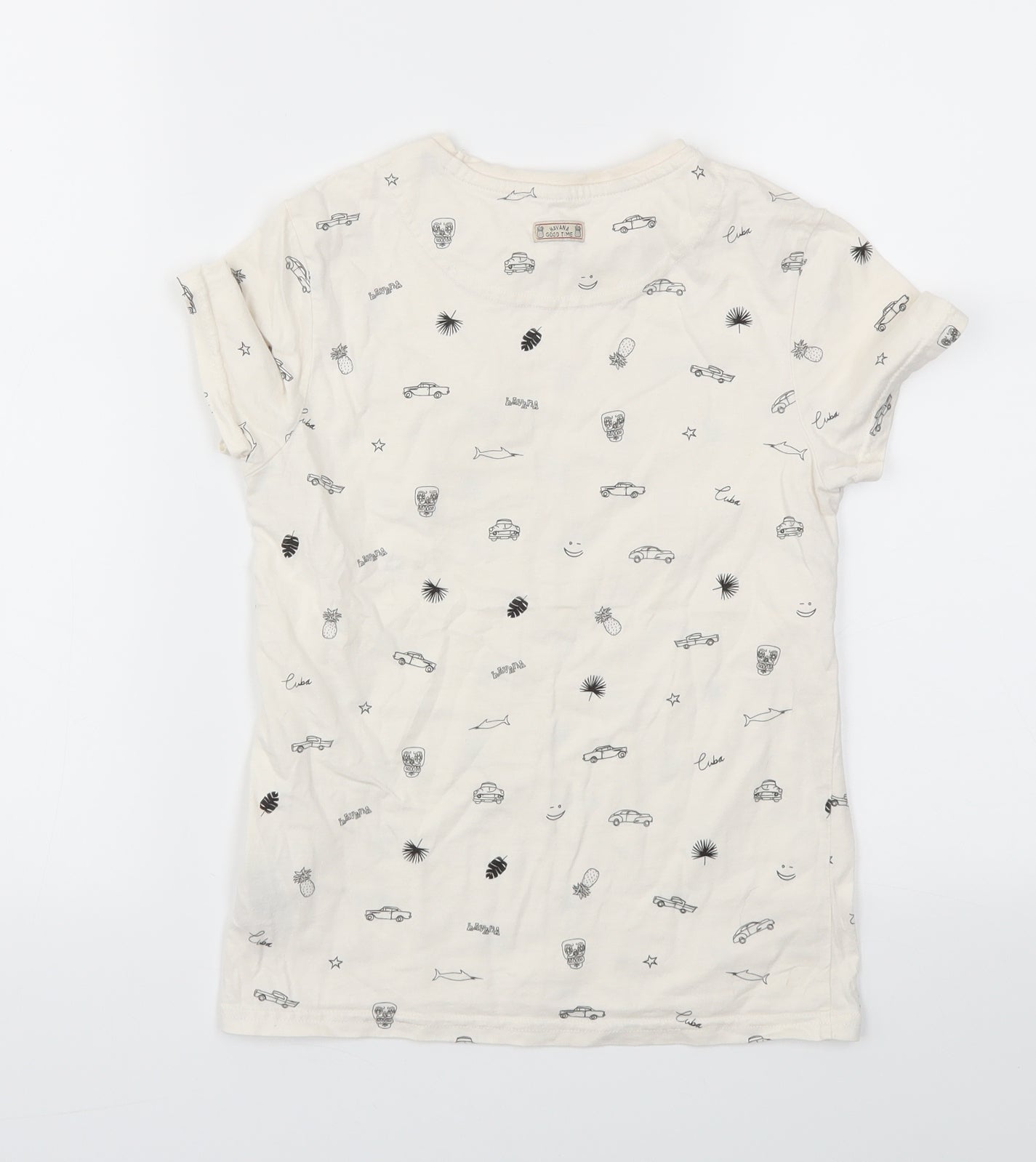 M&S Boys Ivory Geometric  Basic T-Shirt Size 7-8 Years