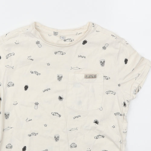 M&S Boys Ivory Geometric  Basic T-Shirt Size 7-8 Years