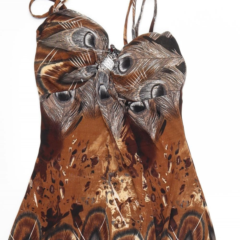 K ESSMIAN Womens Brown Floral  Fit & Flare  Size L