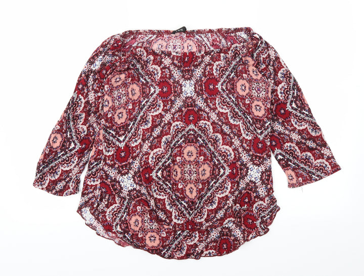 Solo Womens Red Floral Basic T-Shirt Size 12