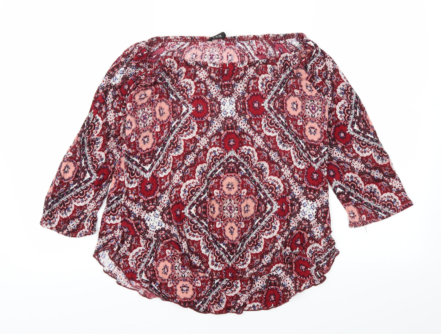 Solo Womens Red Floral  Basic T-Shirt Size 12