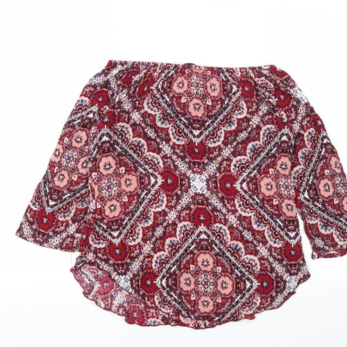 Solo Womens Red Floral  Basic T-Shirt Size 12