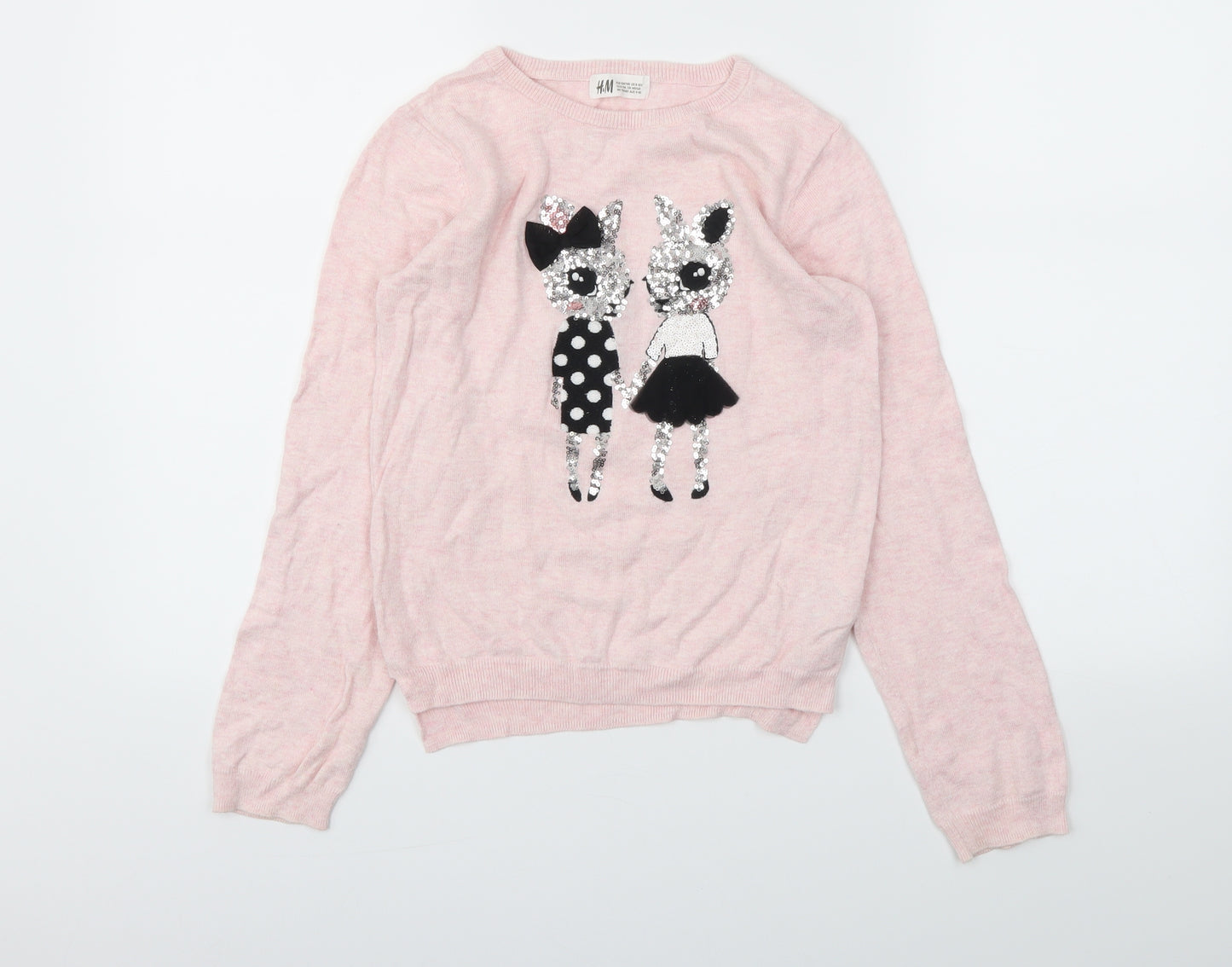 H&M Girls Pink Animal Print  Basic T-Shirt Size 9-10 Years