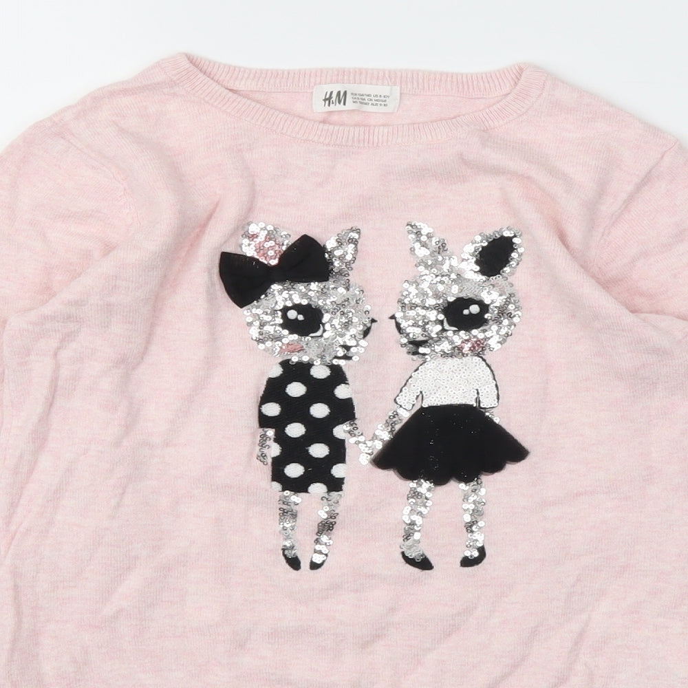 H&M Girls Pink Animal Print  Basic T-Shirt Size 9-10 Years