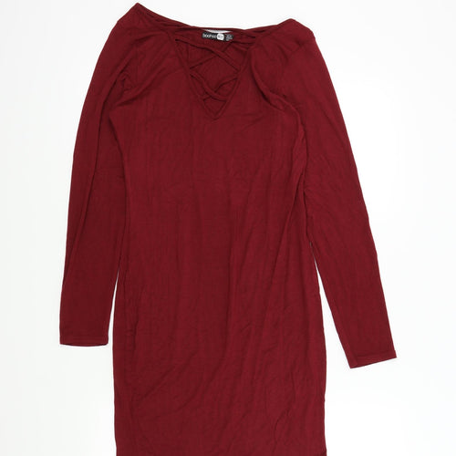 Boohoo Womens Red Colourblock  A-Line  Size 14