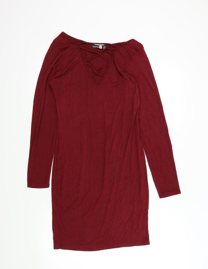 Boohoo Womens Red Colourblock A-Line Size 14