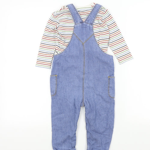 fred&flo Baby Blue Striped  Dungaree Outfit/Set Size 18 Months