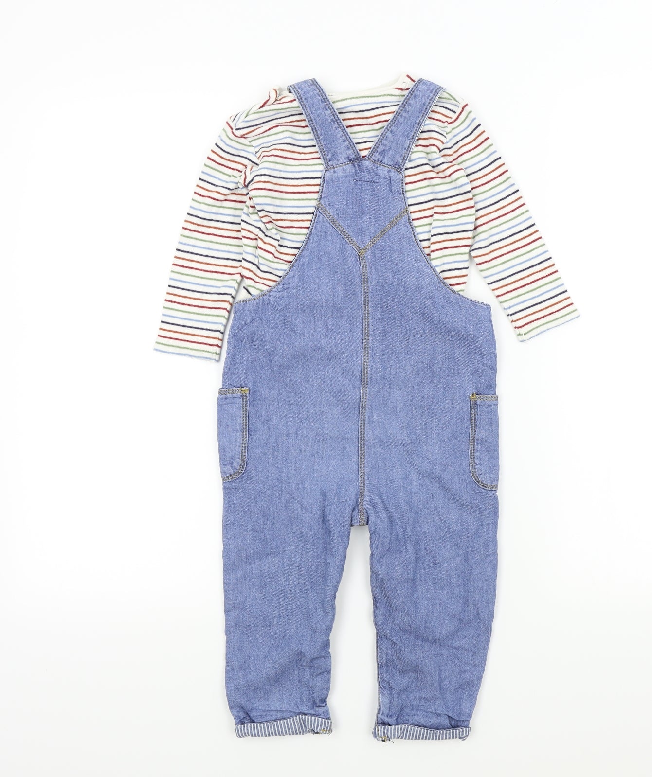 fred&flo Baby Blue Striped  Dungaree Outfit/Set Size 18 Months