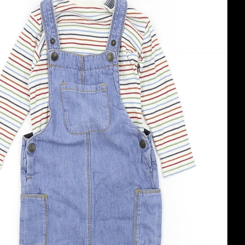 fred&flo Baby Blue Striped  Dungaree Outfit/Set Size 18 Months