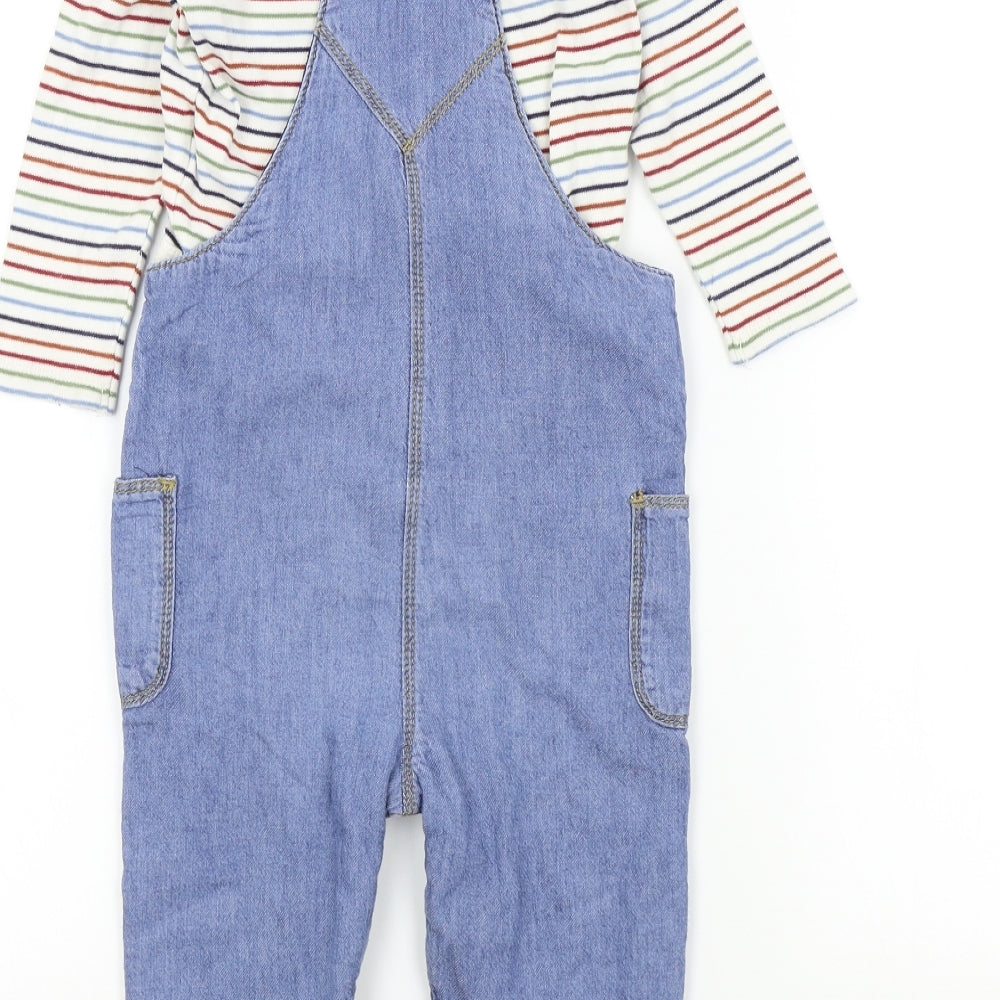 fred&flo Baby Blue Striped  Dungaree Outfit/Set Size 18 Months
