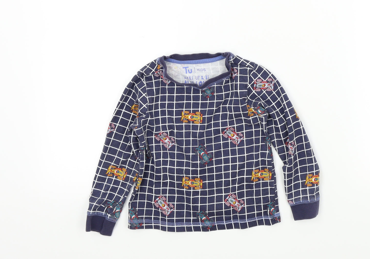 TU Boys Blue Colourblock  Basic T-Shirt Size 2-3 Years  - Race Car Print