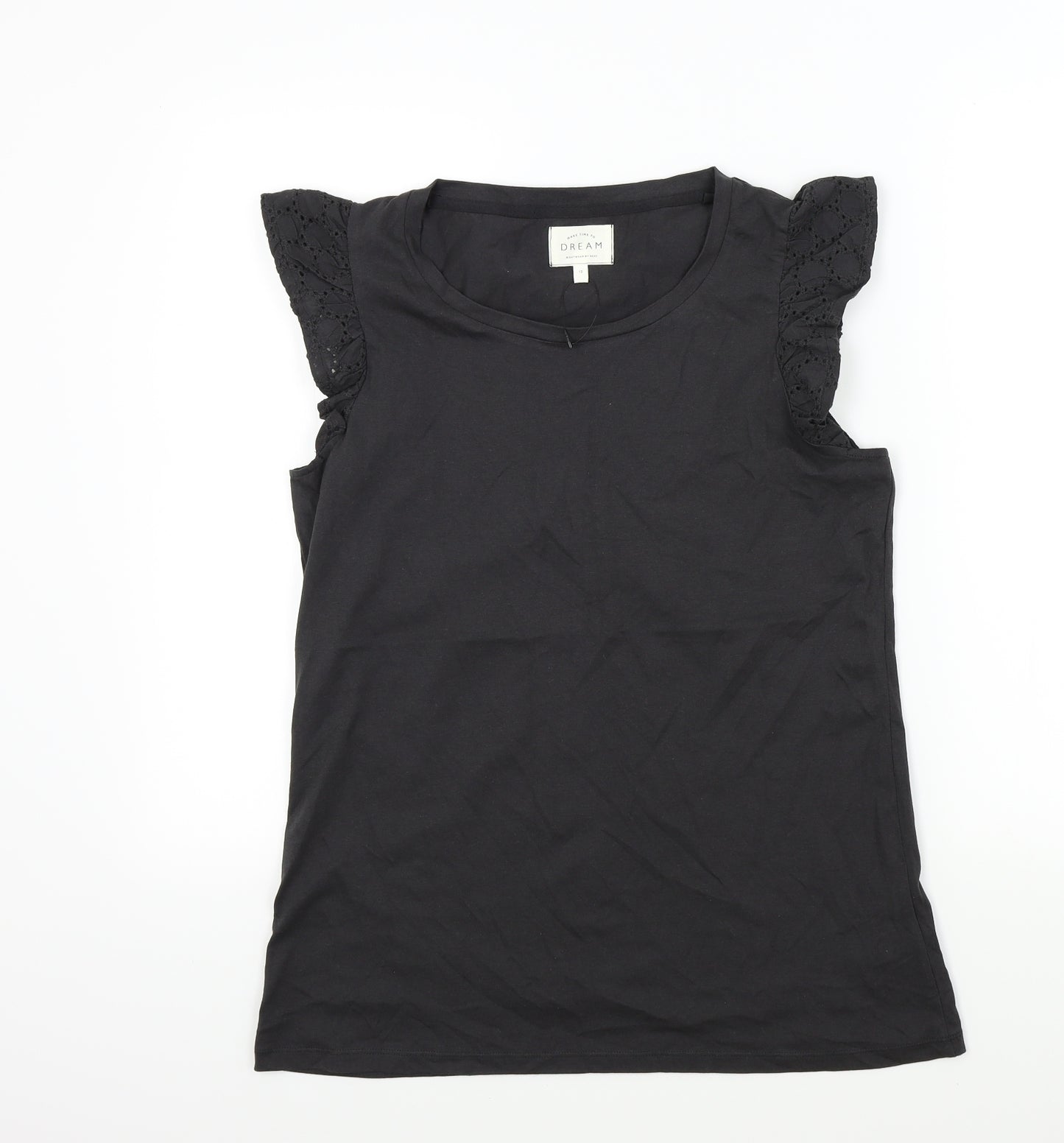 NEXT Womens Black Solid  Top Pyjama Top Size 12  - Frill Detail