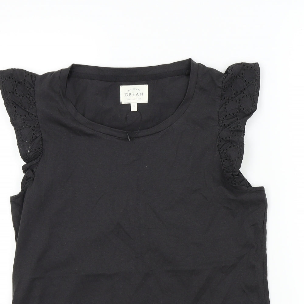 NEXT Womens Black Solid  Top Pyjama Top Size 12  - Frill Detail