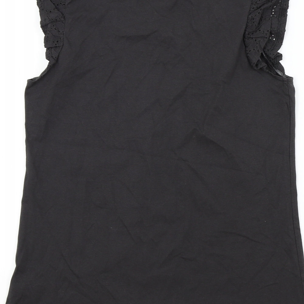 NEXT Womens Black Solid  Top Pyjama Top Size 12  - Frill Detail