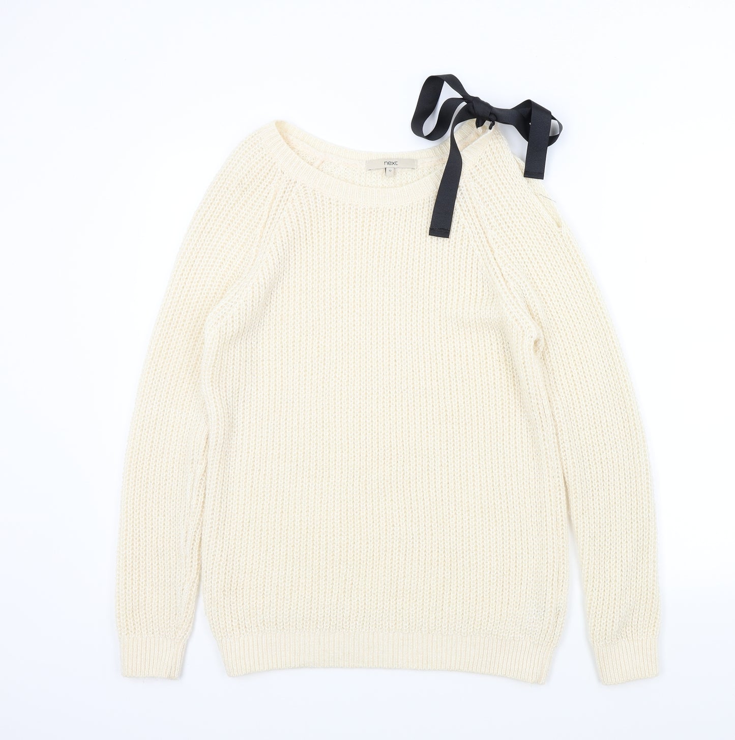 NEXT Womens Beige   Pullover Jumper Size 12  - bow on shoulder