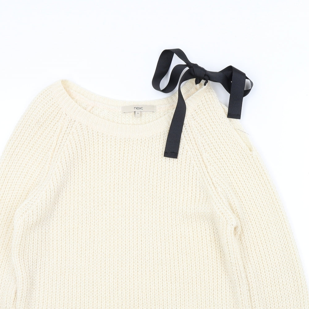 NEXT Womens Beige   Pullover Jumper Size 12  - bow on shoulder