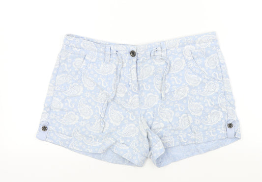 Front view of denim&co women’s blue colourblock bermuda shorts, size UK 12