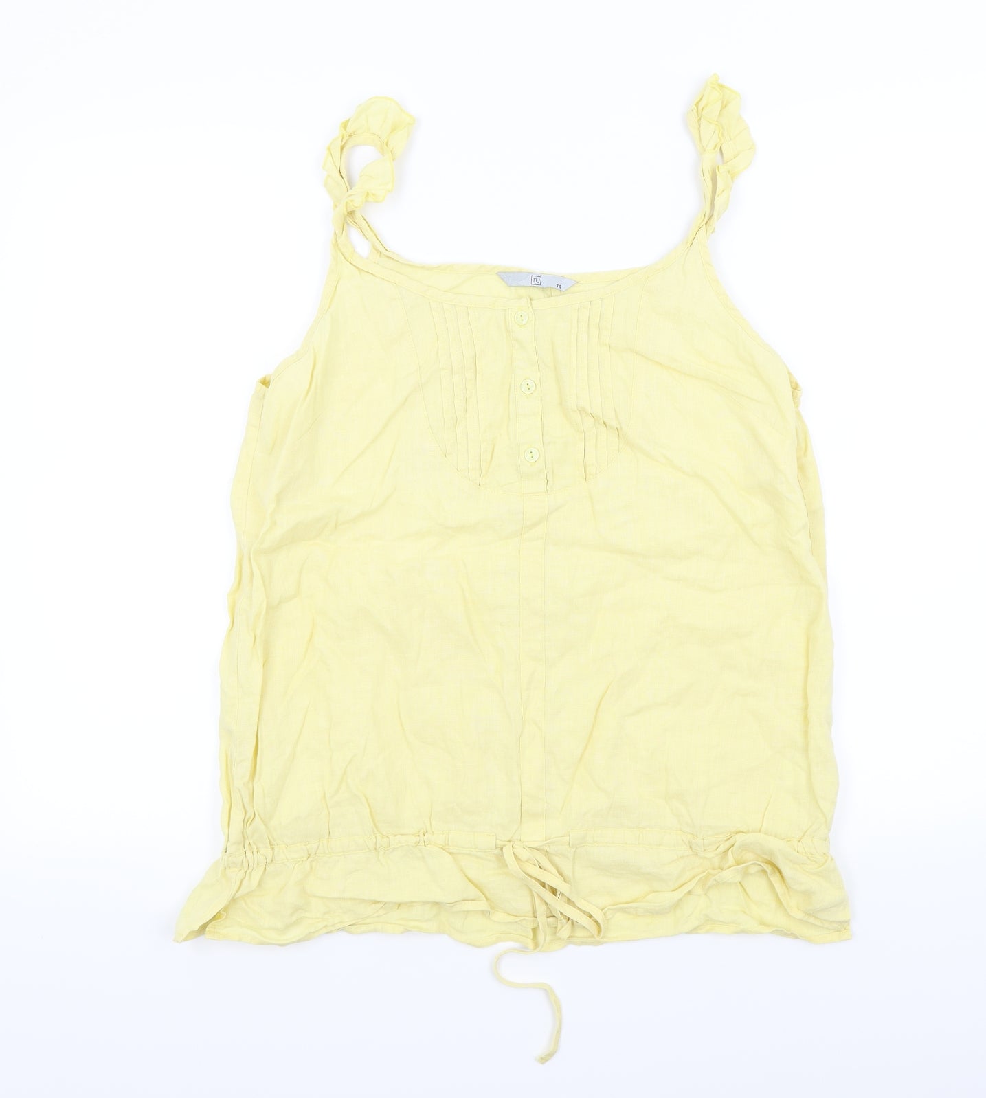 TU Womens Yellow Houndstooth  Basic T-Shirt Size 14  - Frill Detail