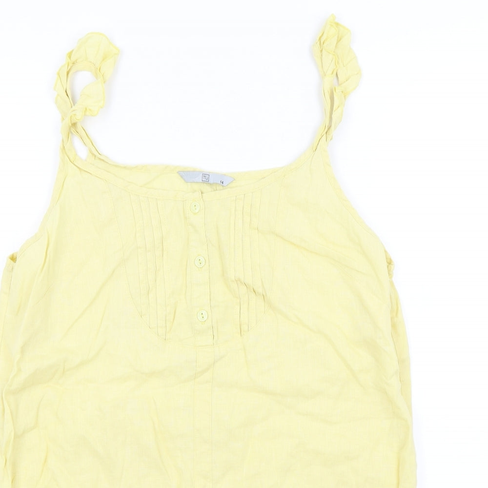 TU Womens Yellow Houndstooth  Basic T-Shirt Size 14  - Frill Detail