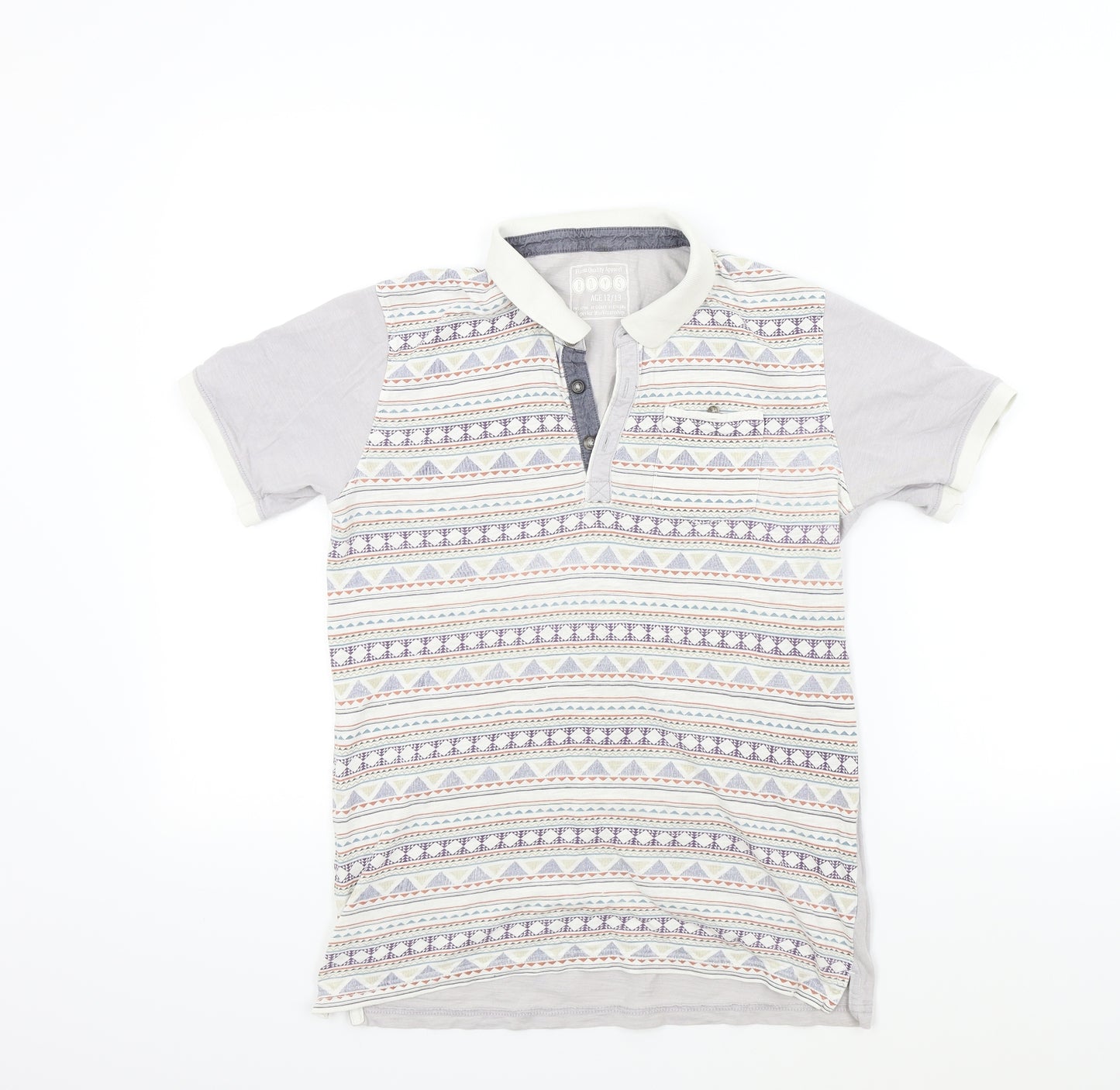 Preworn Boys Grey Geometric  Basic Polo Size 12-13 Years