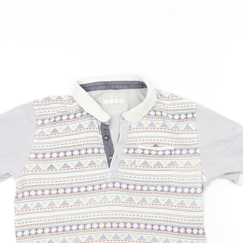 Preworn Boys Grey Geometric  Basic Polo Size 12-13 Years