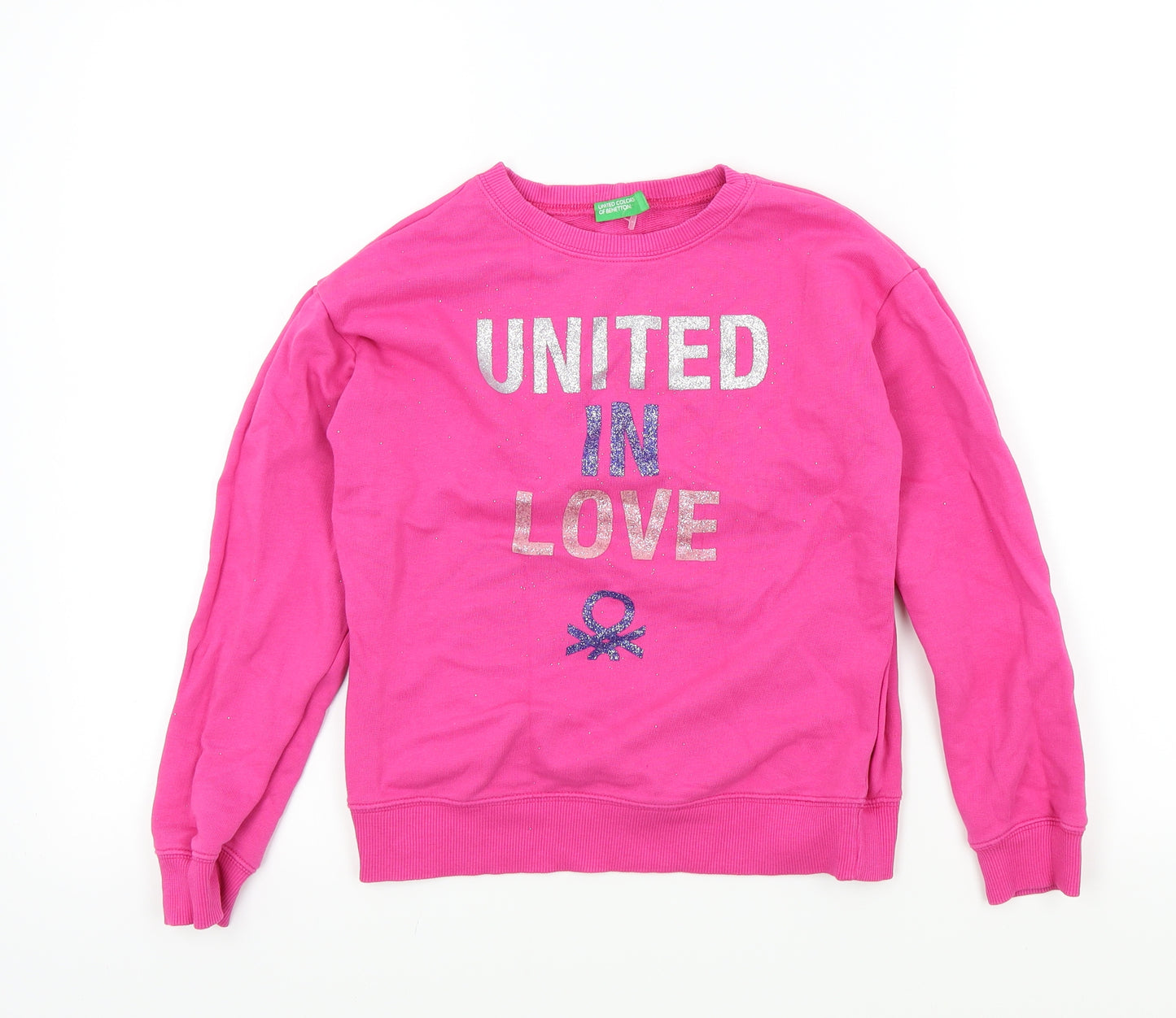 United Colors of Benetton Girls Pink Colourblock  Pullover Jumper Size 8-9 Years  - Sparkle and Shine