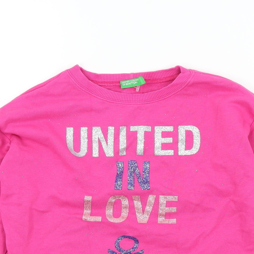 United Colors of Benetton Girls Pink Colourblock  Pullover Jumper Size 8-9 Years  - Sparkle and Shine