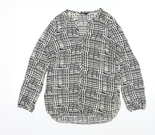 Front view of F&F women’s black geometric basic blouse, size UK 8