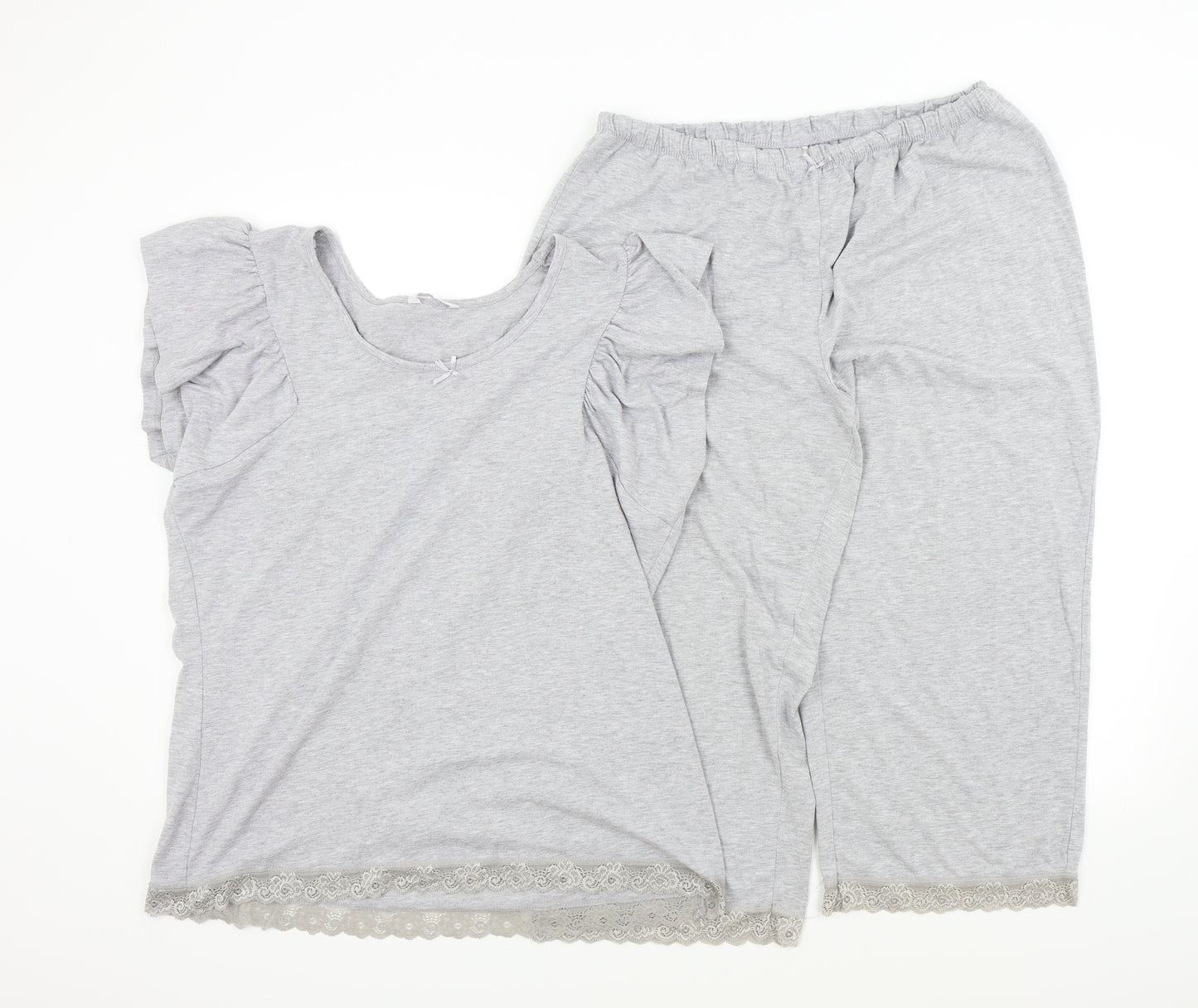 Preworn Womens Grey Solid  Top Pyjama Set Size 18  - Lace detail