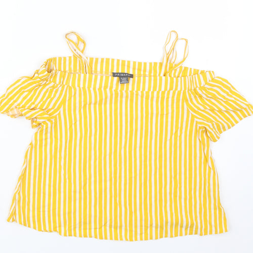 Primark Girls Yellow Striped  Basic T-Shirt Size 12-13 Years