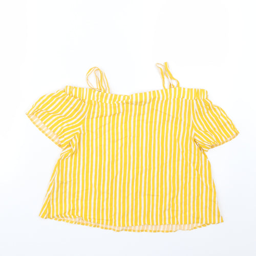 Primark Girls Yellow Striped  Basic T-Shirt Size 12-13 Years